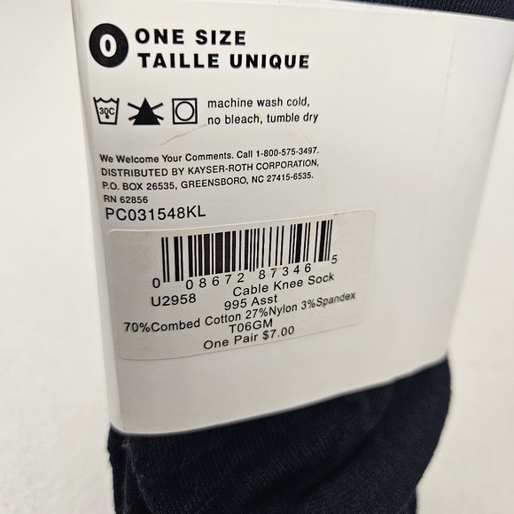 Hue Trendwear Knee Socks Cable Knit Navy Blue Purple Striped One Size - Picture 3 of 3